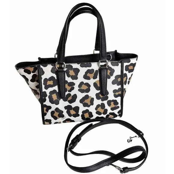 Coach MINI CROSBY CARRYALL IN OCELOT PRINT LEATHER, Black, White, Tan, 41-13 - Picture 11 of 15